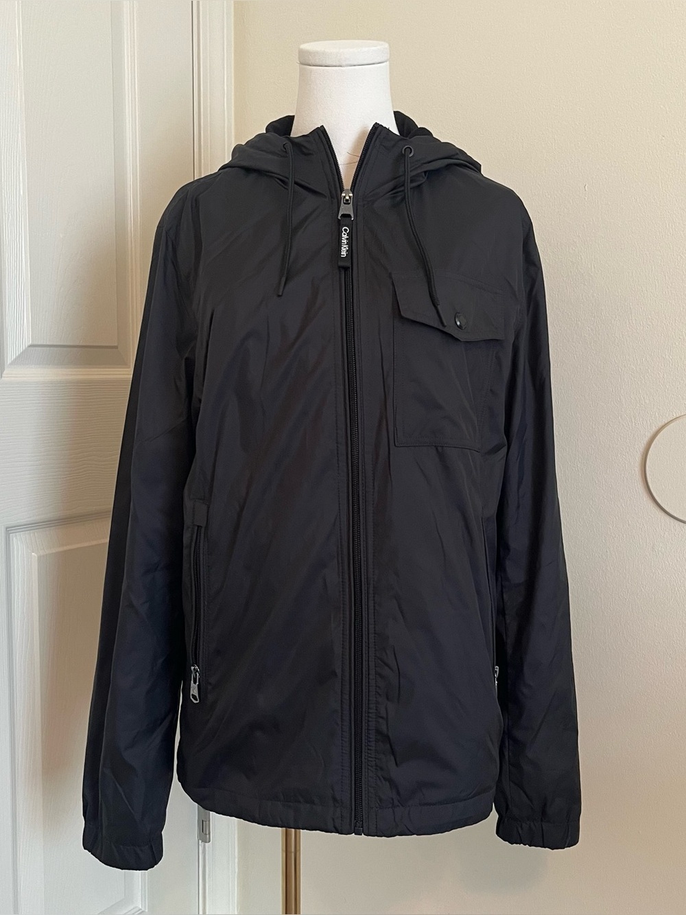 Calvin Klein Black Hooded Windbreaker Jacket Mens Size S Neutral Outerwear
